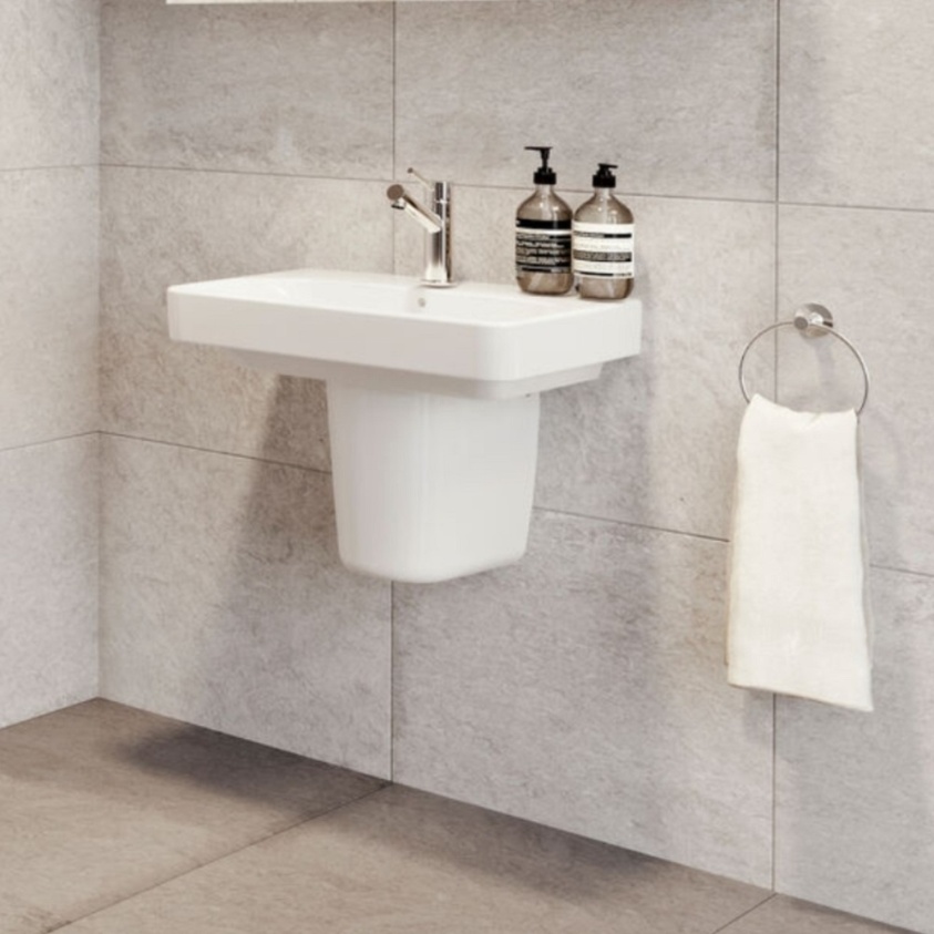 Product Lifestyle Image of Geberit Smyle Square 550mm 1TH Washbasin with Semi Pedestal - 500.259.01.1 / 500.576.01.1